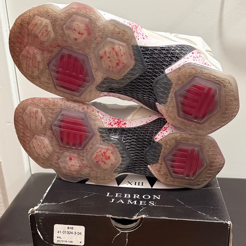 Nike LeBron XIII White and Red Sneakers - Picture 4 of 9